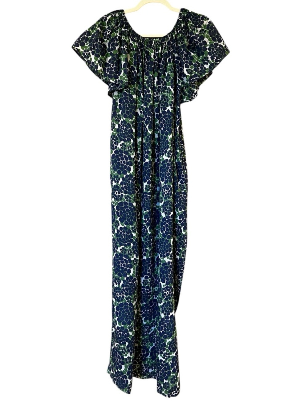Monica Mahoney Floral Caftan Maxi Dress Green Blue One Size Tropical Beach